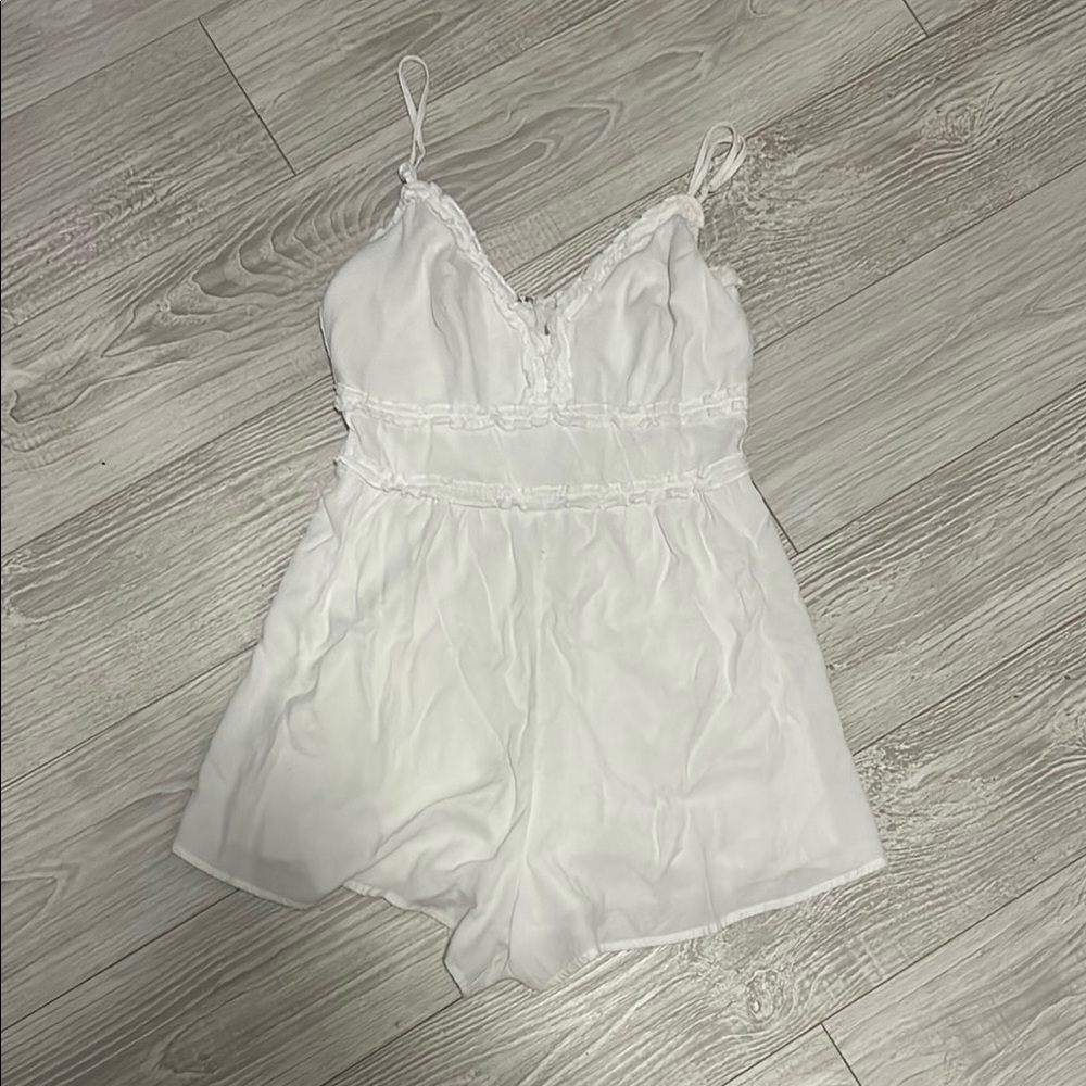 Elegant White Lace Trim Romper